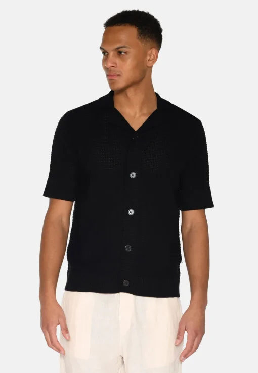 Minimum Knitwear | Mason crochet polo shirt 4177 - Black